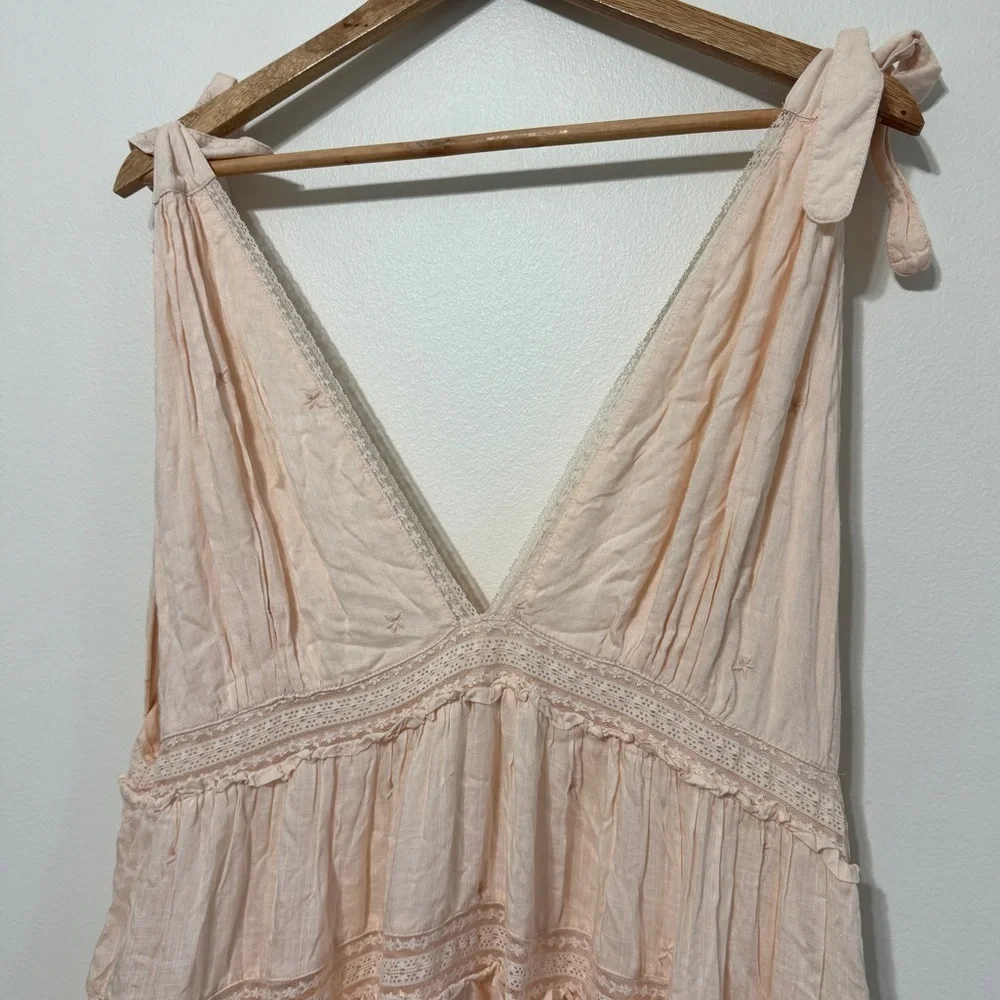 FREE PEOPLE Lily Of The Valley MIDI Dress Size Small Tiered in Peach Pink